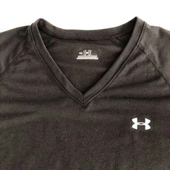 Under Armour V Neck Short Sleeve Polyester Blend Running T Shirt Top Black Sz S - Picture 4 of 10